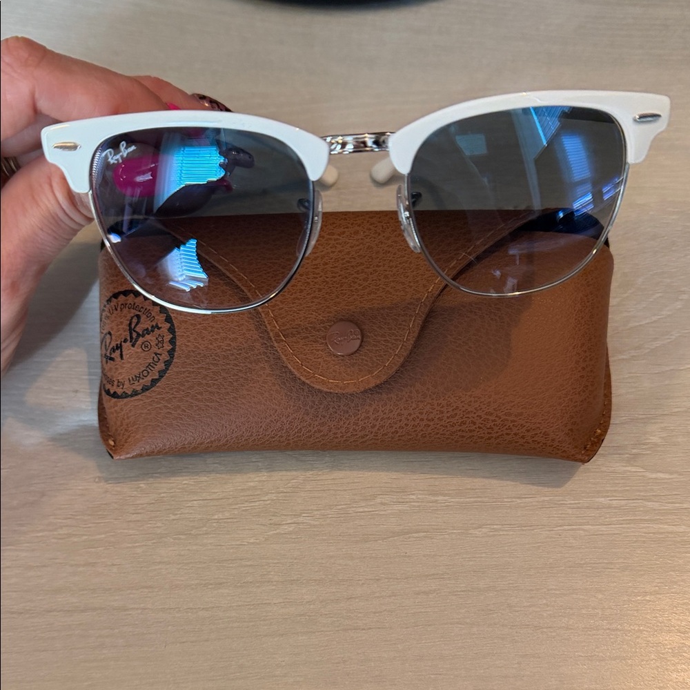 Ray-Ban White Frame with Blue Gradient Lenses